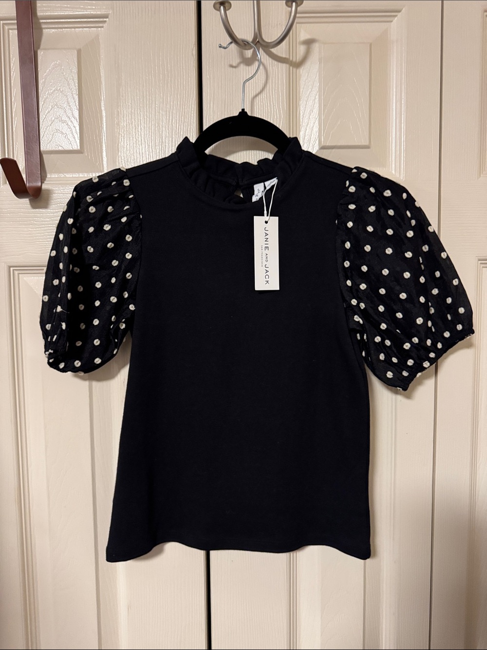 Janie and Jack Black Puff-Sleeve Polka Dot Blouse size 10